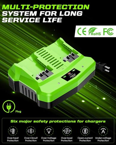Dual Port Battery Charger for Greenworks 24V Battery BAG708 BAG711 | Compatible with Greenworks 24V Battery Charger, Rapid Smart Charger, LED Indicator, 50% Faster Smart Charger in Kuwait