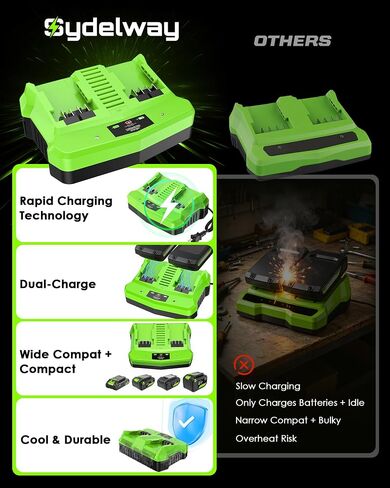 Dual Port Battery Charger for Greenworks 24V Battery BAG708 BAG711 | Compatible with Greenworks 24V Battery Charger, Rapid Smart Charger, LED Indicator, 50% Faster Smart Charger in Kuwait