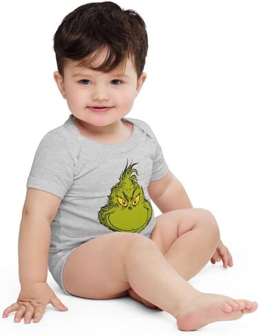 Dr. Seuss "The Grinch Face - Unisex Baby Short Sleve Cotton Bodysuit - Officially Licensed in Saudi Arabia