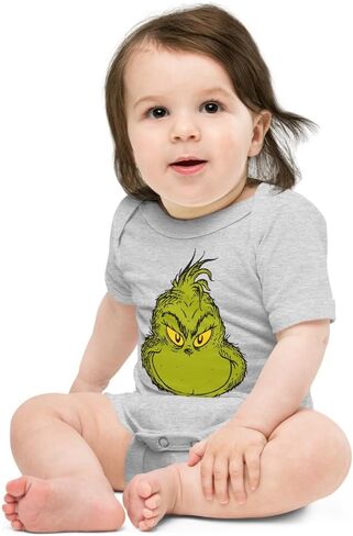 Dr. Seuss "The Grinch Face - Unisex Baby Short Sleve Cotton Bodysuit - Officially Licensed in Saudi Arabia