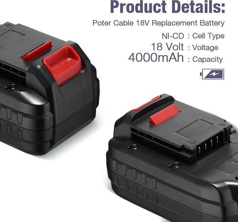 18V 4.0Ah Replacement Battery + Charger for Porter-Cable PCXMVC Series | Compatible with Porter-Cable PCXMVC PCMVC Series, Works with Porter-Cable 18V Lithium-Ion NiCd NiMH Cordless Power Tools in Kuwait