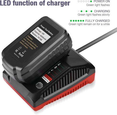18V 4.0Ah Replacement Battery + Charger for Porter-Cable PCXMVC Series | Compatible with Porter-Cable PCXMVC PCMVC Series, Works with Porter-Cable 18V Lithium-Ion NiCd NiMH Cordless Power Tools in Kuwait