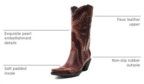 Agodor Brown Cowboy Boots For Women Cowgirl Ladies Mid Calf Boots with Classic Studded, Pointed Toe Chunky Heel Pull On Fashion Dress Wedding Western Booties US7 in Saudi Arabia