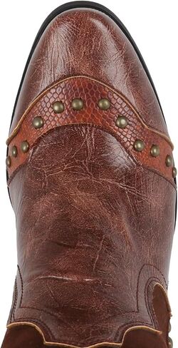Agodor Brown Cowboy Boots For Women Cowgirl Ladies Mid Calf Boots with Classic Studded, Pointed Toe Chunky Heel Pull On Fashion Dress Wedding Western Booties US7 in Saudi Arabia