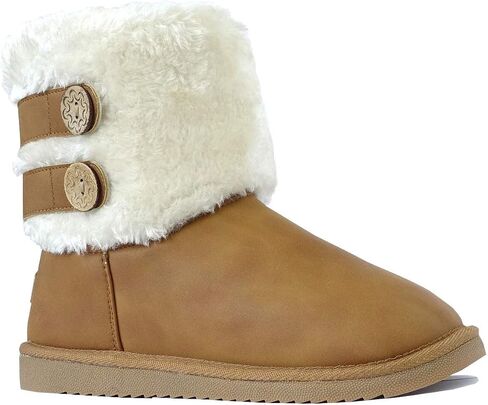 REDVOLUTION Women's Suede Faux Fur Mid-Calf Classic Winter Boots Rubber Sole in Saudi Arabia