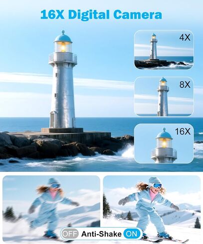 50MP 4K Digital Camera for Photography, Autofocus Vlogging Camera with 32GB TF Card & 2 Batteries, 16X Zoom Compact Point and Shoot Camera for Kids Teens Beginners, White in Kuwait