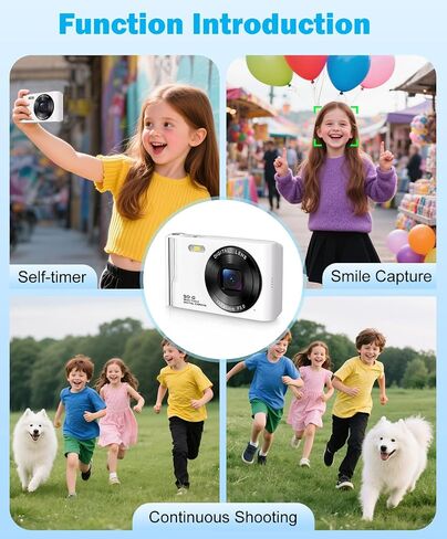 50MP 4K Digital Camera for Photography, Autofocus Vlogging Camera with 32GB TF Card & 2 Batteries, 16X Zoom Compact Point and Shoot Camera for Kids Teens Beginners, White in Kuwait