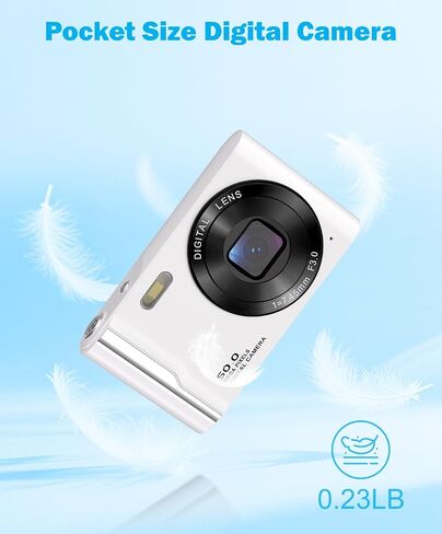 50MP 4K Digital Camera for Photography, Autofocus Vlogging Camera with 32GB TF Card & 2 Batteries, 16X Zoom Compact Point and Shoot Camera for Kids Teens Beginners, White in Kuwait