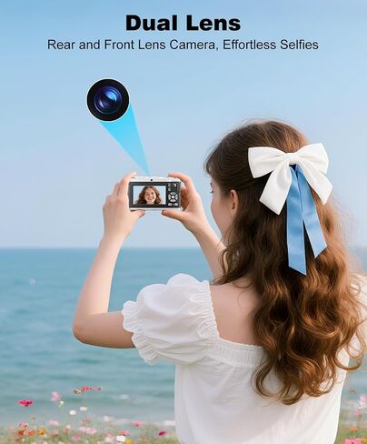 4K Digital Camera for Photography, Autofocus 64MP Vlogging Camera for YouTube Video, Rear and Front Cameras, 16X Zoom Compact Anti-Shake Camera for Teens with 2 Batteries, 32GB Card, Black in Kuwait