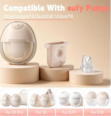 22PCS Breast Pump Replacement Parts Compatible with Eufy E10/E20/S1/S1 Pro | Includes 8 Duckbill Valves, 4 Silicone Diaphragms, 6 Spout Caps, Flange Sizing Kit and Breast Pump Brush, BPA-Free in Kuwait