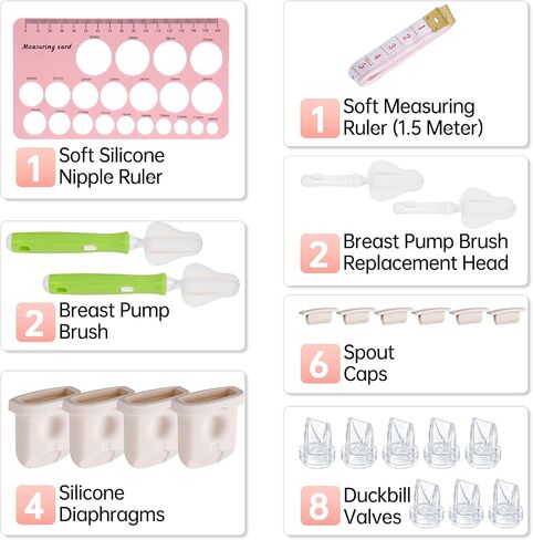22PCS Breast Pump Replacement Parts Compatible with Eufy E10/E20/S1/S1 Pro | Includes 8 Duckbill Valves, 4 Silicone Diaphragms, 6 Spout Caps, Flange Sizing Kit and Breast Pump Brush, BPA-Free in Kuwait