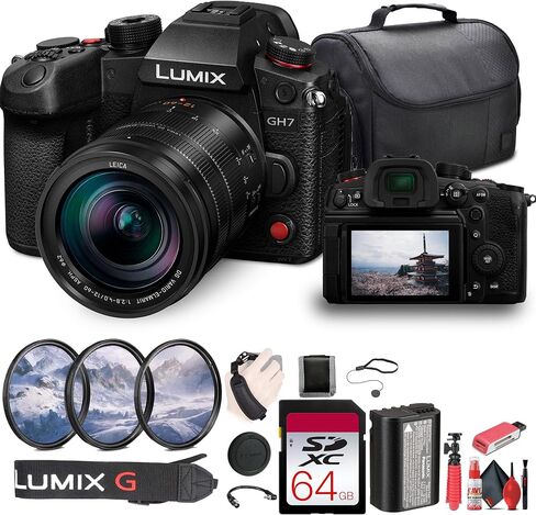 Panasonic Lumix GH7 Mirrorless Camera (DC-GH7BODY) + 64GB Memory Card + Bag + Card Reader + Flex Tripod + Cleaning Kit + Memory Wallet + Hand Strap + Cap Keeper in Kuwait
