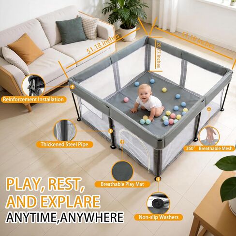 TOMBOSS Foldable Baby Playpen 50x50, Collapsible Portable Play Pen for Toddlers 1-3, Indoor Outdoor Baby Playard with Carry Bag in Kuwait
