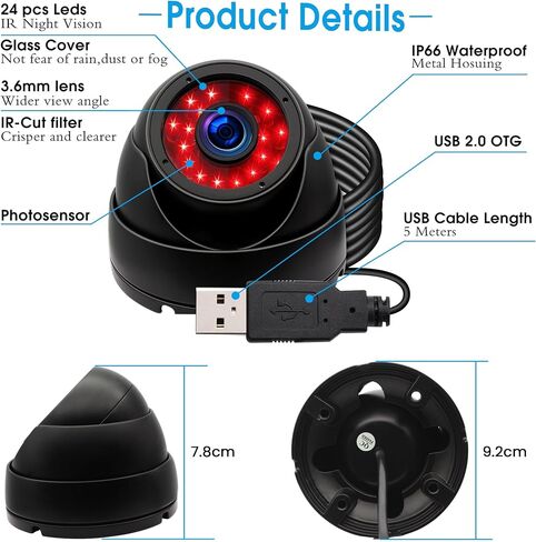 720P Security USB Camera Outdoor Dome Webcam Day & Night Vision | Waterproof Camera with IR LEDs for Car Park/Baby/Monitor/Home Surveillance in Saudi Arabia