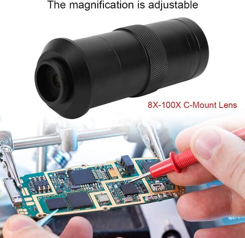 8X 100X C Mount Lens Industrial Microscope Camera Magnifier Adjustable Magnification ABS Material Practical Accessory Suitable with CCD in Saudi Arabia