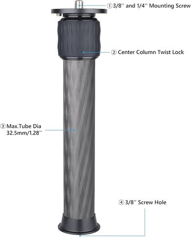 ARTCISE Carbon Fiber Two Section Tripod Center Column Extender, 1/4" & 3/8" Screw Mid Column Extension Adapter for DSLR Mirrorless Camera Tripods（32.5mm Max Tube） in Saudi Arabia