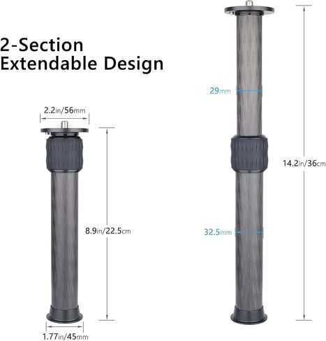 ARTCISE Carbon Fiber Two Section Tripod Center Column Extender, 1/4" & 3/8" Screw Mid Column Extension Adapter for DSLR Mirrorless Camera Tripods（32.5mm Max Tube） in Saudi Arabia