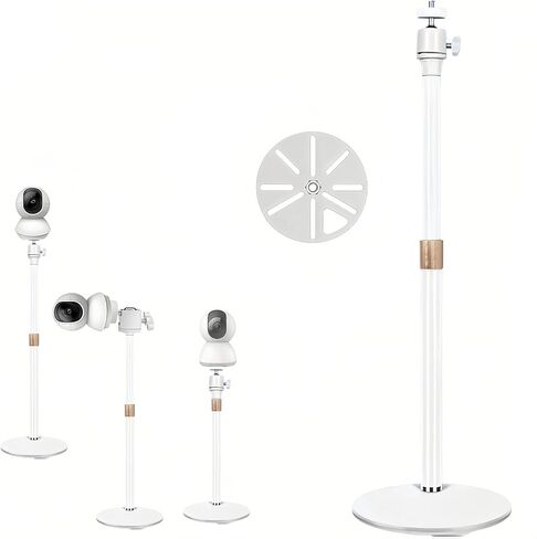 White Telescopic Security Camera Floor Stand 30.5-45.5cm, 360° Rotatable Ball Head with 1/4" Screw, Indoor Mount Compatible with Arlo, Wyze, CCTV IP Cameras in Saudi Arabia