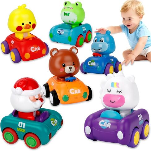 Press and Go Car Toys for Toddlers 1-3, Birthday Gifts Set for Boys & Girls | 6-Pack Baby Push and go Cars, Infant Play Vehicle for 6-9-12-18 Months, 1st Birthday Gifts for 1-2 Year Old Boys Girls in Kuwait