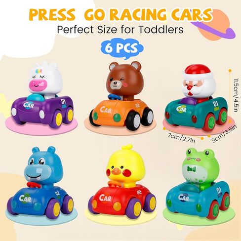 Press and Go Car Toys for Toddlers 1-3, Birthday Gifts Set for Boys & Girls | 6-Pack Baby Push and go Cars, Infant Play Vehicle for 6-9-12-18 Months, 1st Birthday Gifts for 1-2 Year Old Boys Girls in Kuwait