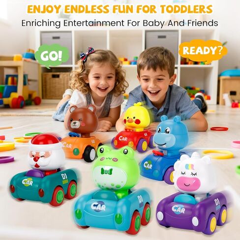 Press and Go Car Toys for Toddlers 1-3, Birthday Gifts Set for Boys & Girls | 6-Pack Baby Push and go Cars, Infant Play Vehicle for 6-9-12-18 Months, 1st Birthday Gifts for 1-2 Year Old Boys Girls in Kuwait
