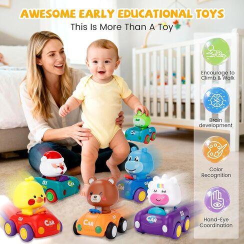 Press and Go Car Toys for Toddlers 1-3, Birthday Gifts Set for Boys & Girls | 6-Pack Baby Push and go Cars, Infant Play Vehicle for 6-9-12-18 Months, 1st Birthday Gifts for 1-2 Year Old Boys Girls in Kuwait