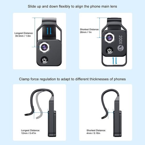 200X Pocket Microscope, 85-150lm Brightness 6000-6500K Phone Clip Microscope Easy To Install Adjustable Sliding Cover in Saudi Arabia