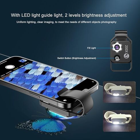 200X Pocket Microscope, 85-150lm Brightness 6000-6500K Phone Clip Microscope Easy To Install Adjustable Sliding Cover in Saudi Arabia
