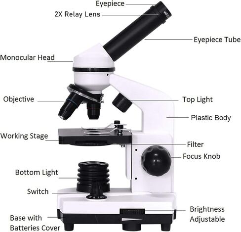 Microscope, Biological Microscope，40X-1600X Compound LED Monocular Student Microscope Biological Exploration Smartphone Adapter in Saudi Arabia