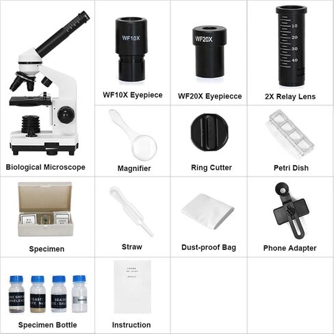 Microscope, Biological Microscope，40X-1600X Compound LED Monocular Student Microscope Biological Exploration Smartphone Adapter in Saudi Arabia
