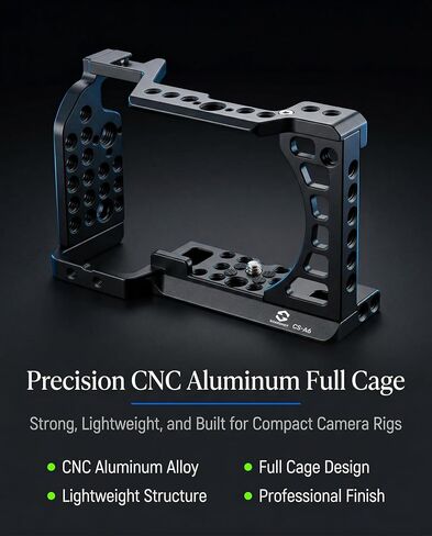 Full Camera Cage for Sony A6400, A6100, A6300, A6500, A6600, CNC Aluminum Camera Rig Cage with 1/4"-20 & 3/8"-16 Mounting Points, ARRI Locating Holes, Cold Shoe in Kuwait
