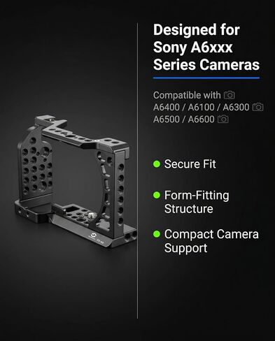 Full Camera Cage for Sony A6400, A6100, A6300, A6500, A6600, CNC Aluminum Camera Rig Cage with 1/4"-20 & 3/8"-16 Mounting Points, ARRI Locating Holes, Cold Shoe in Kuwait