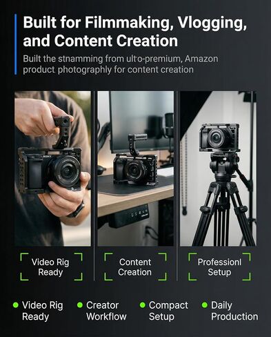 Full Camera Cage for Sony A6400, A6100, A6300, A6500, A6600, CNC Aluminum Camera Rig Cage with 1/4"-20 & 3/8"-16 Mounting Points, ARRI Locating Holes, Cold Shoe in Kuwait