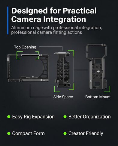 Full Camera Cage for Sony A6400, A6100, A6300, A6500, A6600, CNC Aluminum Camera Rig Cage with 1/4"-20 & 3/8"-16 Mounting Points, ARRI Locating Holes, Cold Shoe in Kuwait