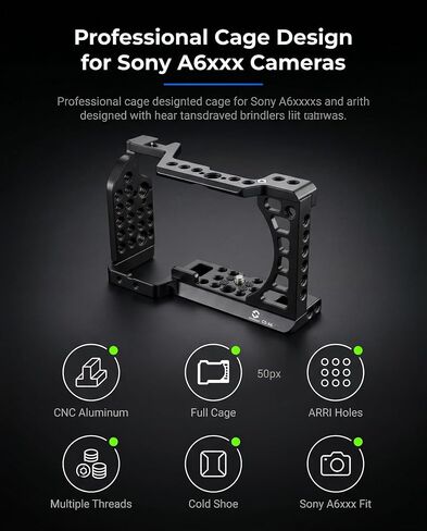 Full Camera Cage for Sony A6400, A6100, A6300, A6500, A6600, CNC Aluminum Camera Rig Cage with 1/4"-20 & 3/8"-16 Mounting Points, ARRI Locating Holes, Cold Shoe in Kuwait