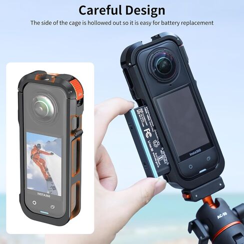 VRIG Frame Cage for Insta360 X5, Aluminum Alloy Protective Case with Silicone Lens Cover, Built-in 2 Cold Shoe Mounts for Microphone and LED Video Light and 1/4" Screw Hole in Kuwait
