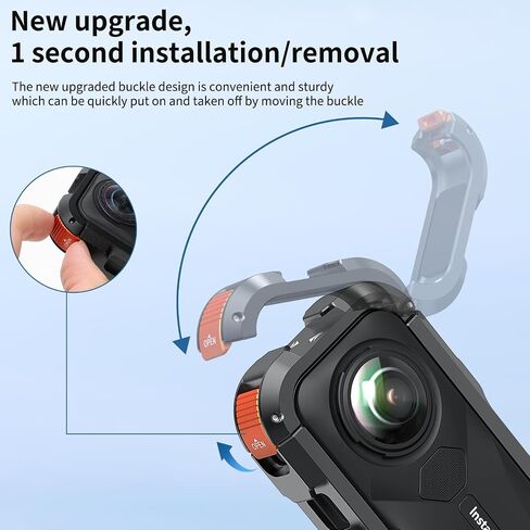 VRIG Frame Cage for Insta360 X5, Aluminum Alloy Protective Case with Silicone Lens Cover, Built-in 2 Cold Shoe Mounts for Microphone and LED Video Light and 1/4" Screw Hole in Kuwait