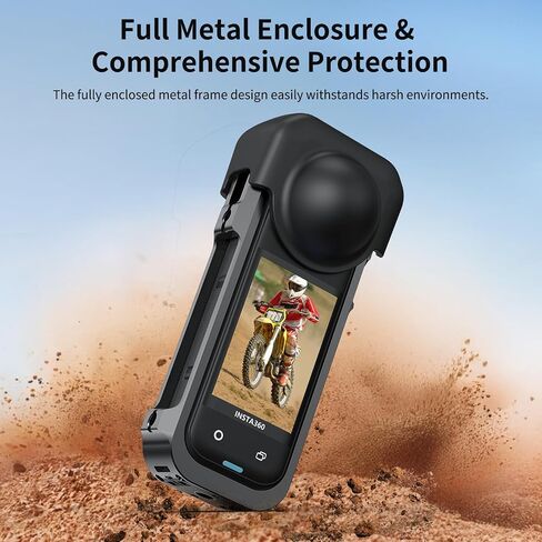 VRIG Frame Cage for Insta360 X5, Aluminum Alloy Protective Case with Silicone Lens Cover, Built-in 2 Cold Shoe Mounts for Microphone and LED Video Light and 1/4" Screw Hole in Kuwait
