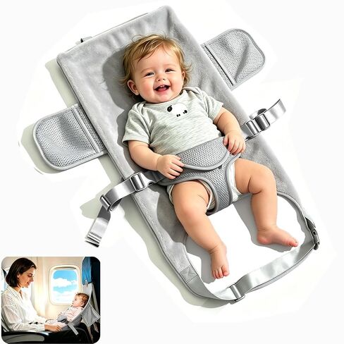 Toddler Airplane Bed, Light Grey, Baby Travel Essentials, 31 * 17In | Portable Seat Extender Travel Bed for Kids, Soft Baby Travel Essentials for Flying, Long Flight Must Haves Footrest in Kuwait