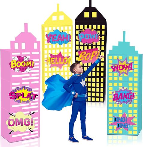 25 Pcs Large Super Theme Hero Birthday Decorations Hero Backdrop Boxes | Skyscraper Decor Boxes,12 Skyscraper Boxes 10 Stickers 3 Roof Decor for Super Theme Party Supplies(Hero 25 Pcs) in Saudi Arabia