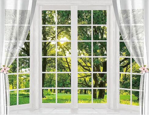 YYNXSY 7x5FT Spring Window Scenery Photography Backdrop White Windowsill Floral Green Forest Natural Photocall Background Party Banner Wall Decor Newborn Baby Kids Family Photo Shoot YY-1013 in Saudi Arabia