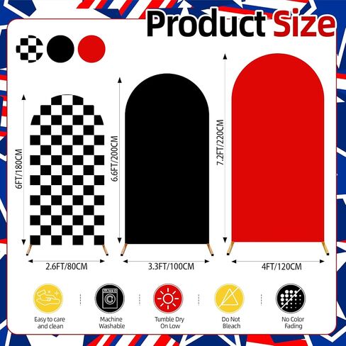 Arch Backdrop Cover Set of 3 (6/6.6/7.2FT) Monster Truck Birthday Party Decorations Cars Racing Themed Arch Cover Spandex Fitted Covers for Kid Boys Let's Go Racing Party Supplies in Kuwait