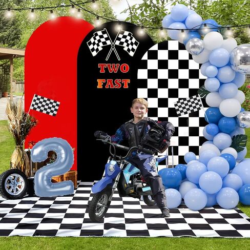 Arch Backdrop Cover Set of 3 (6/6.6/7.2FT) Monster Truck Birthday Party Decorations Cars Racing Themed Arch Cover Spandex Fitted Covers for Kid Boys Let's Go Racing Party Supplies in Kuwait