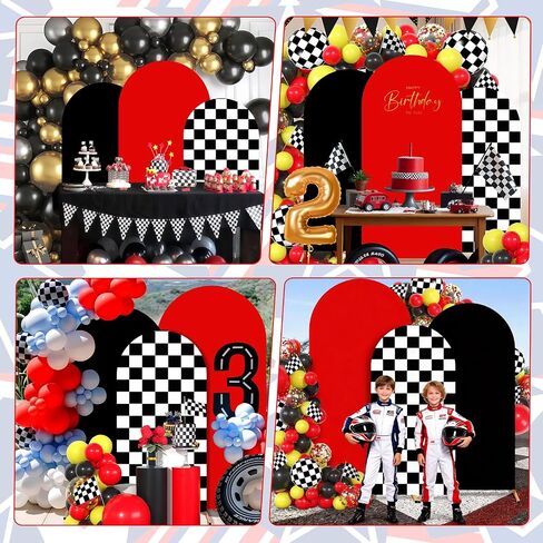 Arch Backdrop Cover Set of 3 (6/6.6/7.2FT) Monster Truck Birthday Party Decorations Cars Racing Themed Arch Cover Spandex Fitted Covers for Kid Boys Let's Go Racing Party Supplies in Kuwait