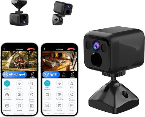 Mini Camera, 4K No Wifi Security Camera, WiFi & AP Mode, 160 Days Standby | Works With or Whitout Wifi, Low Power Consumption, Night Vision, Motion Detection, for Home/Pet/Indoor/Outdoor, Black in Saudi Arabia