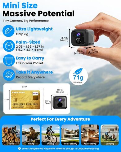 Mini Camera, 4K No Wifi Security Camera, WiFi & AP Mode, 160 Days Standby | Works With or Whitout Wifi, Low Power Consumption, Night Vision, Motion Detection, for Home/Pet/Indoor/Outdoor, Black in Saudi Arabia
