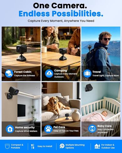 Mini Camera, 4K No Wifi Security Camera, WiFi & AP Mode, 160 Days Standby | Works With or Whitout Wifi, Low Power Consumption, Night Vision, Motion Detection, for Home/Pet/Indoor/Outdoor, Black in Saudi Arabia