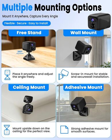 Mini Camera, 4K No Wifi Security Camera, WiFi & AP Mode, 160 Days Standby | Works With or Whitout Wifi, Low Power Consumption, Night Vision, Motion Detection, for Home/Pet/Indoor/Outdoor, Black in Saudi Arabia