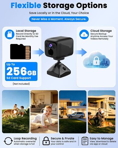 Mini Camera, 4K No Wifi Security Camera, WiFi & AP Mode, 160 Days Standby | Works With or Whitout Wifi, Low Power Consumption, Night Vision, Motion Detection, for Home/Pet/Indoor/Outdoor, Black in Saudi Arabia