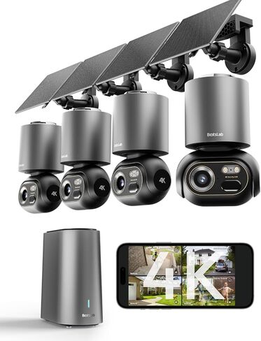 BOTSLAB 4K Security Cameras Wireless Outdoor, No Subscription, 5 Cam-Kit, Solar Camera for Home Security with Full Color Night Vision, 32GB Local Storage Base Station, AI Recognition, 360° PTZ in Saudi Arabia
